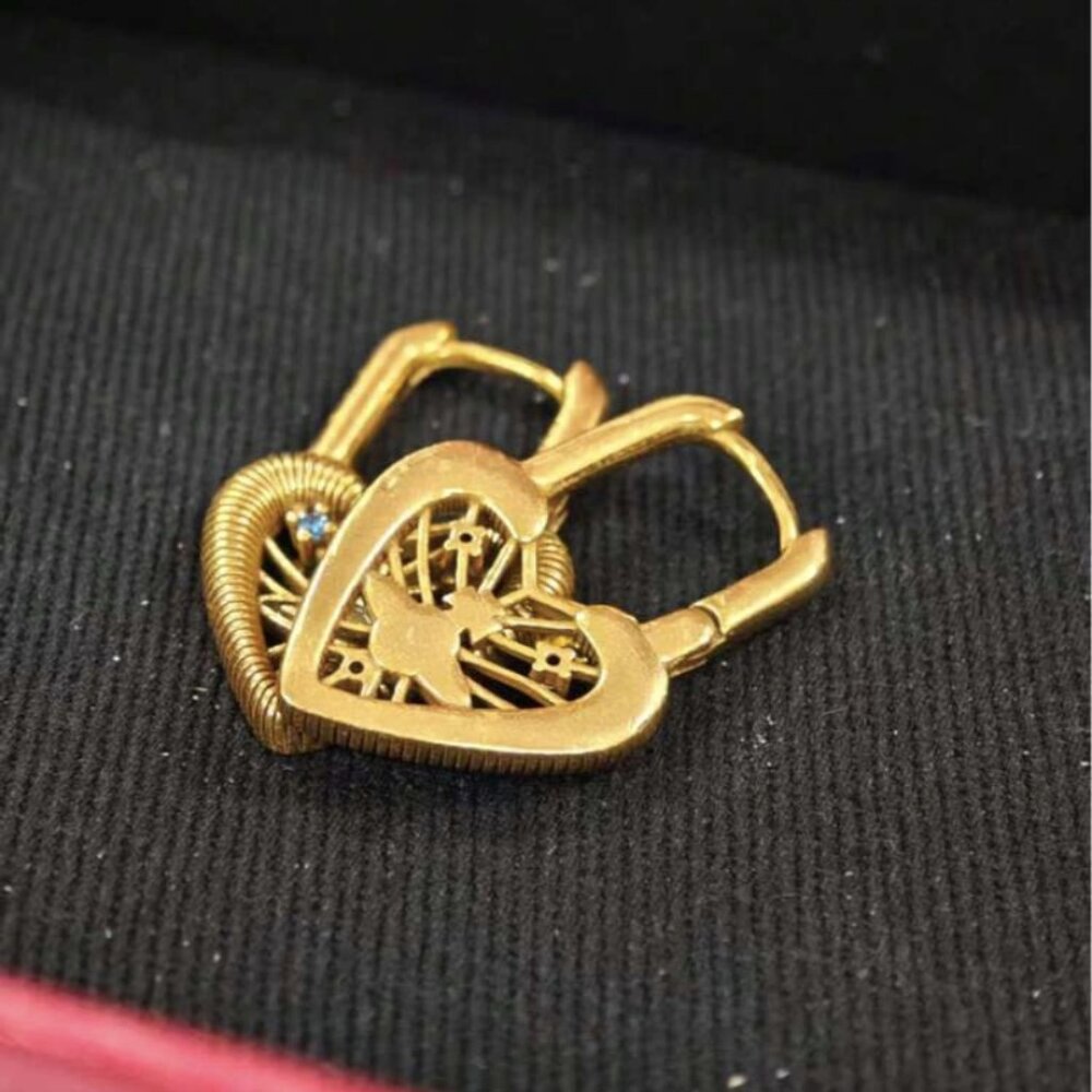 Vivienne Westwood Gold Heart Earrings with Blue Crystal Accents - Picture 2 of 6